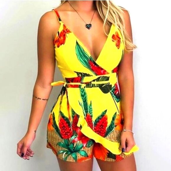 NWT RUFFLE BELTED PRINTED ROMPER SZ 2XL - Picture 1 of 6